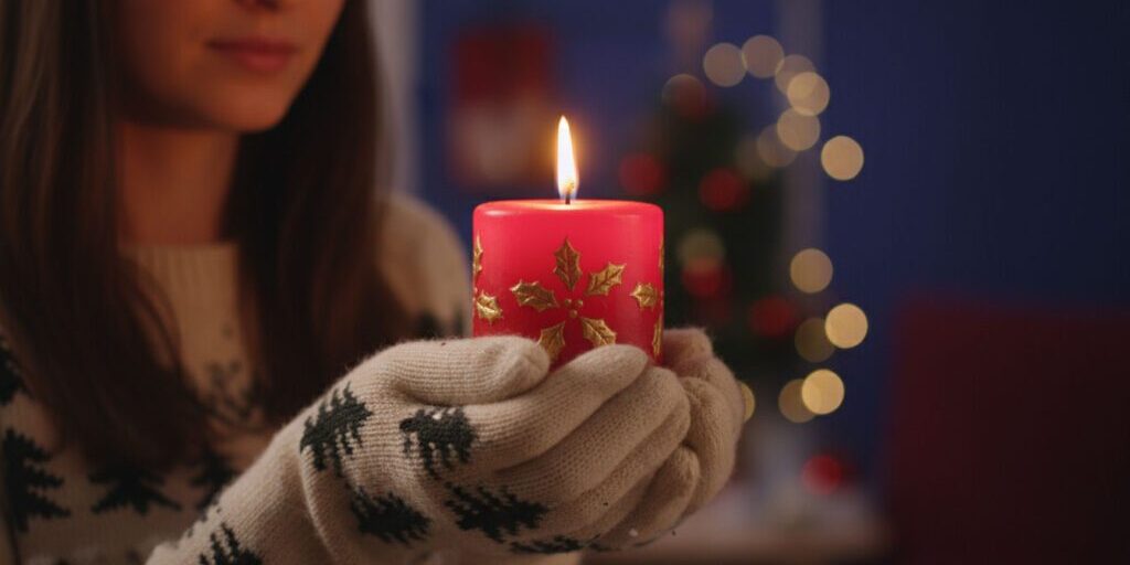 Woman holding a lit candle