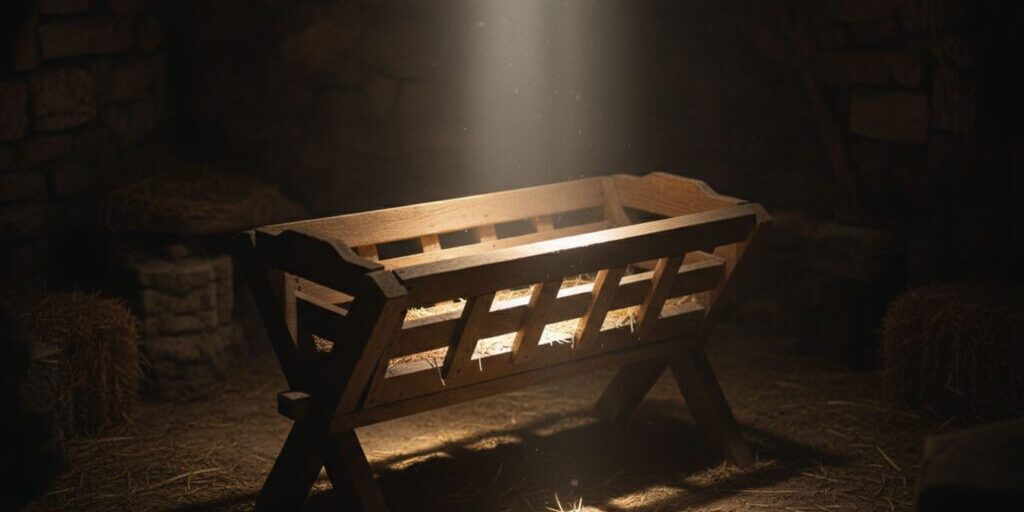 Manger with light shining down
